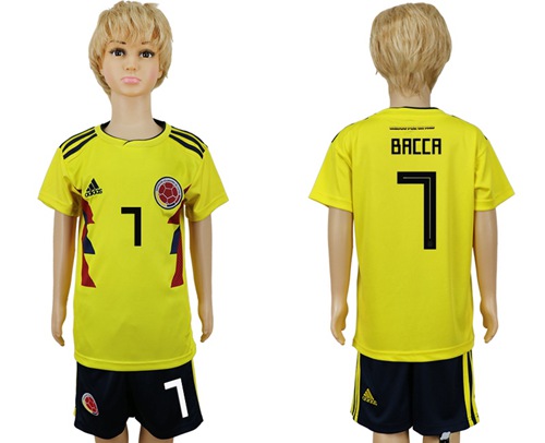 Colombia #7 Bacca Home Kid Soccer Country Jersey